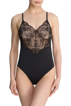 Natori Chantilly Lace Trim Satin Teddy in at Nordstrom, Size Large