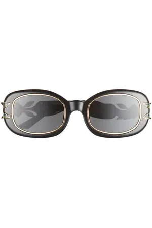 Casablanca Laurel Oval Sunglasses in Black /Gold /Laurel /Grey at Nordstrom