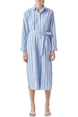 Grey Lab Stripe Long Sleeve Maxi Shirtdress in at Nordstrom, Size Small