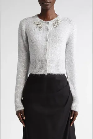 Erdem Sequin Crop Alpaca Blend Cardigan in at Nordstrom, Size Medium