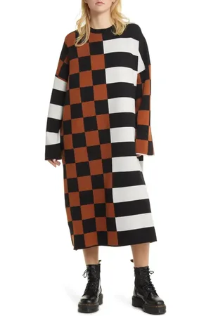 Dressed in Lala Check & Stripe Long Sleeve Sweater Dress in at Nordstrom, Size Small