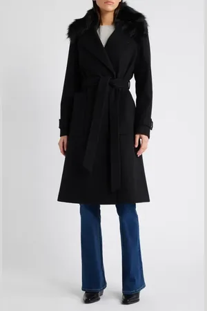 BCBG Max Azria Belted Coat with Removable Faux Fur Collar in at Nordstrom, Size X-Large