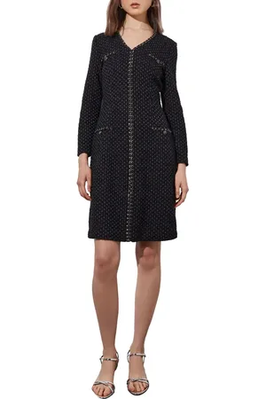 Ming Wang Metallic Braid Detail Long Sleeve Dress in at Nordstrom, Size X-Small