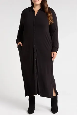 UNIVERSAL STANDARD Sally Long Sleeve Liquid Jersey Shirtdress in at Nordstrom
