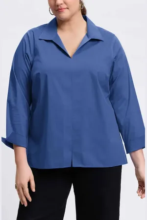 Foxcroft Agnes Smocked Cuff Blouse in at Nordstrom, Size 2X