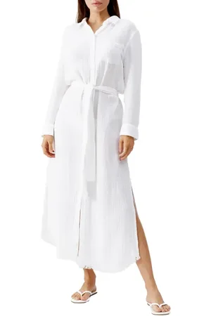 Melissa Odabash Margot Long Sleeve Cotton Cover-Up Shirtdress in at Nordstrom, Size X-Small
