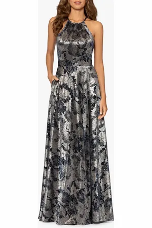 Betsy & Adam Metallic Floral Halter Top Gown in at Nordstrom, Size 12P