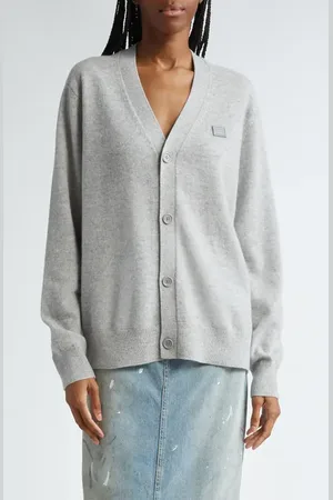 Acne Studios Keve Face Patch Wool Cardigan in at Nordstrom, Size Large