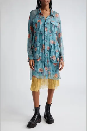 R13 Floral Long Sleeve Double Layer Dress in at Nordstrom, Size Large