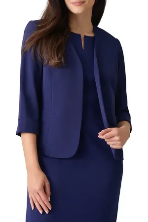 Kasper Cardigan-Style Stretch Crepe Blazer in Navy at Nordstrom, Size 4