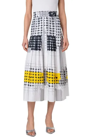 AKRIS Skyscraper Belted Cotton Poplin Midi Skirt in at Nordstrom, Size 2