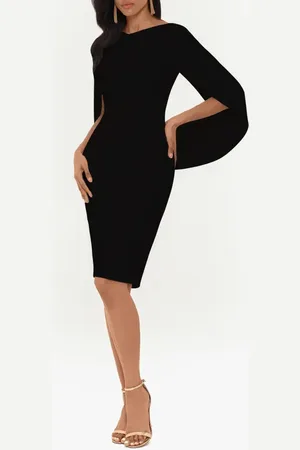 Betsy & Adam Cape Sleeve Crepe Sheath Cocktail Dress in at Nordstrom, Size 2P
