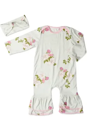 Everly Grey Baby Grey by Ruffle Romper & Head Wrap Set in at Nordstrom, Size 0-3M