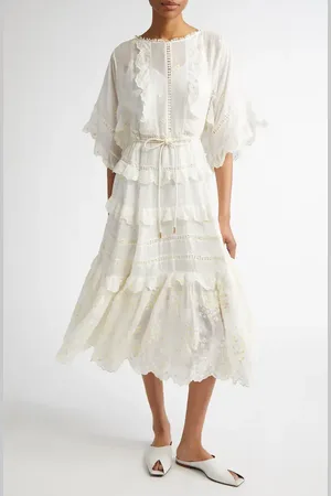 ZIMMERMANN Acacia Embroidered Semisheer Ramie Midi Dress in at Nordstrom, Size 2