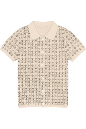 MAVRANS Mushroom Organic Cotton Crochet Short Sleeve Button-Up Shirt in at Nordstrom, Size Small