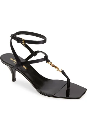 Saint Laurent Cassandra Logo Kitten Heel Ankle Strap Sandal in at Nordstrom, Size 5.5Us