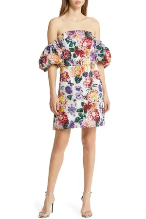 Marchesa Notte Floral Puff Sleeve Fil Coup?? Cocktail Dress in at Nordstrom, Size 4