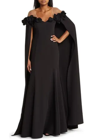 Marchesa Notte Flower Detail Illusion Shoulder Cape Gown in at Nordstrom, Size 0