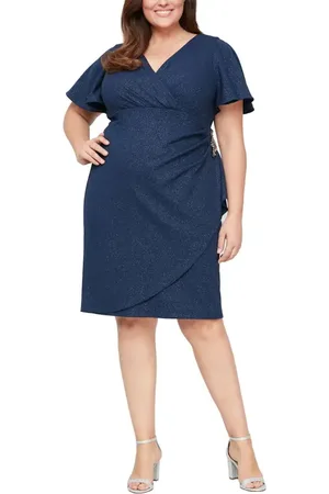 Sl Fashions Surplice Neck Glitter Side Crystal Embellished Sheath Shift Dress in at Nordstrom, Size 14W