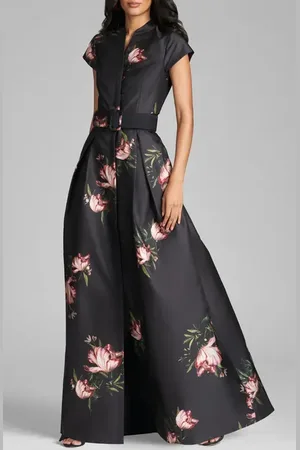 Sachin & Babi Marta Floral Print Belted Satin Gown in at Nordstrom, Size 22W