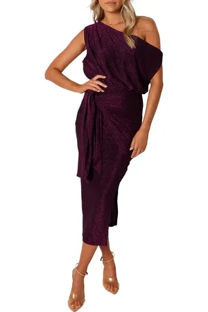 Petal & Pup Santiago Metallic Side Tie One-Shoulder Midi Dress in at Nordstrom, Size X-Small