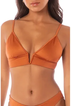 Maaji Satin Umber Parade Reversible Bikini Top in at Nordstrom, Size Large