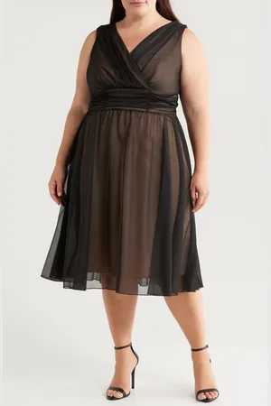 Connected Apparel Chiffon Midi Cocktail Dress in at Nordstrom, Size 22W