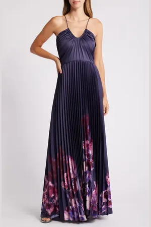 Julia Jordan Placed Floral Pleated Satin Dress in at Nordstrom, Size 4