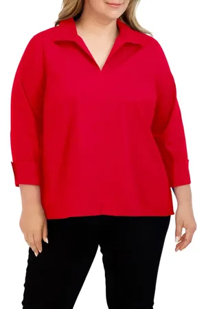 Foxcroft Agnes Smocked Cuff Blouse in at Nordstrom, Size 2X