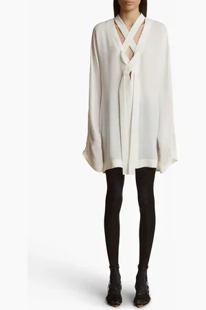 Khaite Mehna Lace-Up Plunge Neck Long Sleeve Silk Dress in at Nordstrom, Size 2