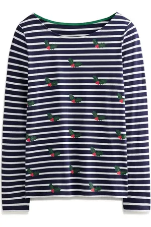 Boden Ella Holiday Stripe Long Sleeve Cotton T-Shirt in at Nordstrom, Size 4