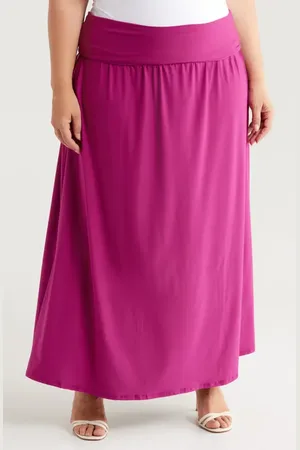 24Seven Comfort Apparel Foldover Maxi Skirt in at Nordstrom, Size 1X