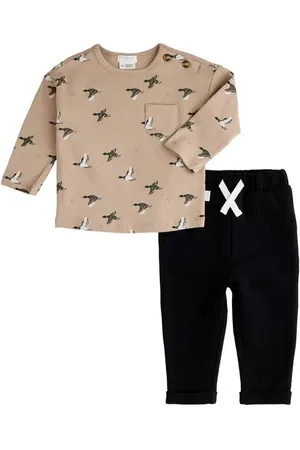 FIRSTS by petit lem Mallard Print Long Sleeve Stretch Cotton T-Shirt & Pants Set in at Nordstrom, Size 6M