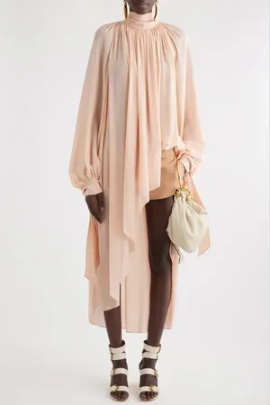 Chloé Long Sleeve High-Low Silk Crepe Dress in at Nordstrom, Size 6 Us