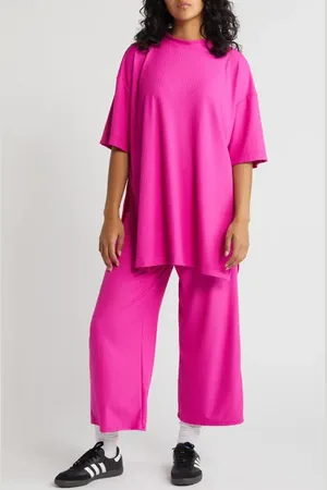 Dressed in Lala Lex Rib Oversize T-Shirt & High Waist Crop Pants in at Nordstrom, Size Small