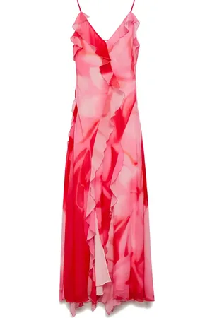 MANGO Ruffle Chiffon Maxi Dress in at Nordstrom, Size 10