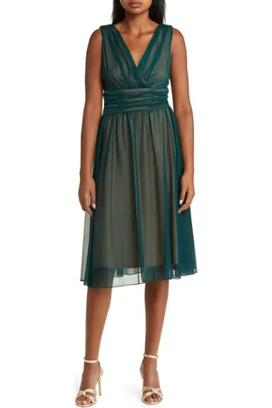 Connected Apparel Chiffon Overlay Fit & Flare Dress in at Nordstrom, Size 4