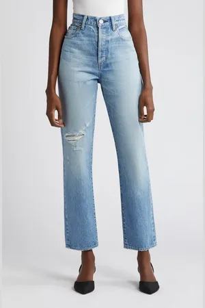 Moussy Cliffdale Ripped High Waist Straight Leg Jeans in at Nordstrom, Size 27