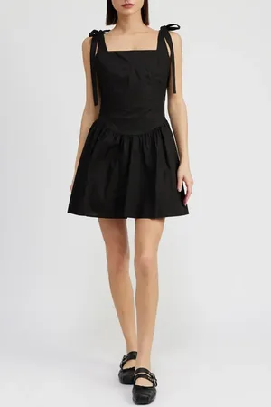 En Saison Charlie Tie Strap Cotton Poplin Minidress in at Nordstrom, Size Small