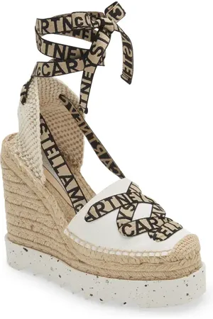 Stella McCartney Gaia Logo Strap Organic Canvas Platform Wedge Espadrille in at Nordstrom, Size 5Us