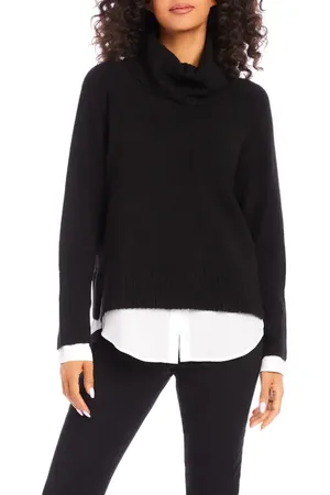 Karen Kane Mixed Media Layered Turtleneck Sweater in at Nordstrom, Size Small