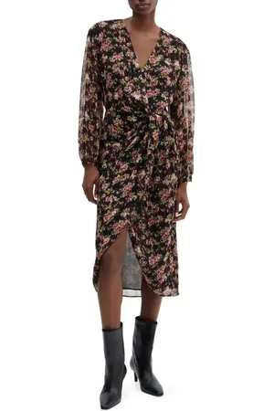 MANGO Floral Twisted Long Sleeve Dress in at Nordstrom, Size 12