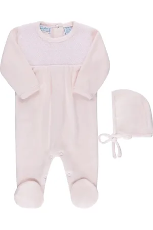 Feltman Brothers Smocked Yoke Cotton Velour Footie & Hat Set in at Nordstrom, Size 6-9M