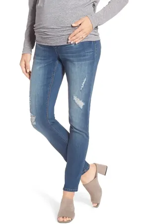 1822 Denim Destructed Maternity Skinny Jeans in at Nordstrom, Size Medium