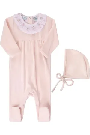 Feltman Brothers Smocked Collar Velour Footie & Bonnet Set in at Nordstrom, Size 3-6M