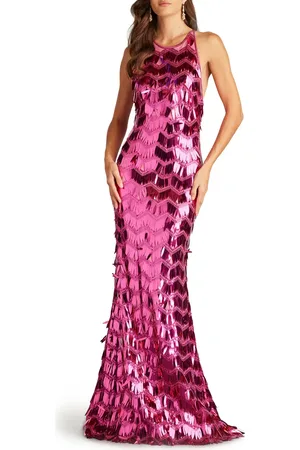 Tadashi Shoji Sequin Fringe Strappy Back Mermaid Gown in at Nordstrom, Size 0