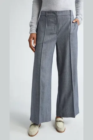 ELEVENTY Stripe Straight Leg Stretch Virgin Wool Herringbone Twill Trousers in at Nordstrom, Size 12 Us