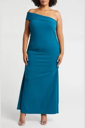 24Seven Comfort Apparel One-Shoulder Maxi Dress in at Nordstrom, Size 1X