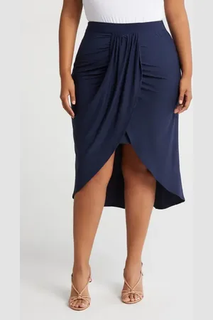 24Seven Comfort Apparel Draped Wrap Skirt in at Nordstrom, Size 3X