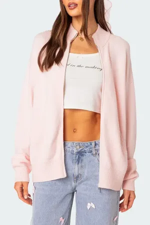Edikted Montie Oversize Double Zip Cardigan in at Nordstrom, Size Small